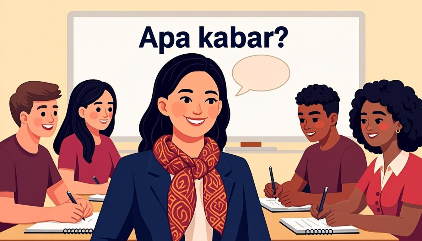 Ilustrasi guru Bahasa Indonesia mengajar siswa internasional